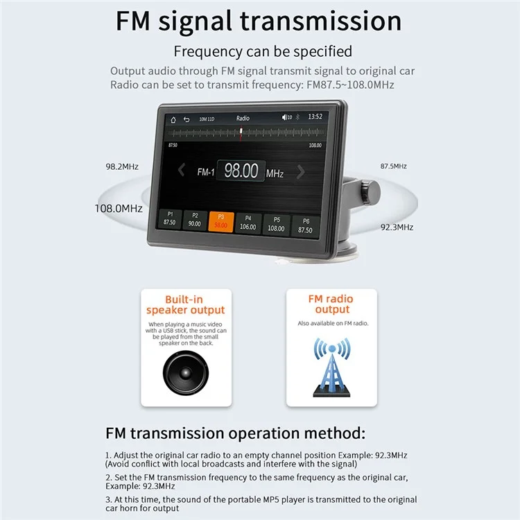 W500A 7-inch Touch Screen Car Wireless Carplay FM Radio HD Video MP5 Player with 8-LED Camera