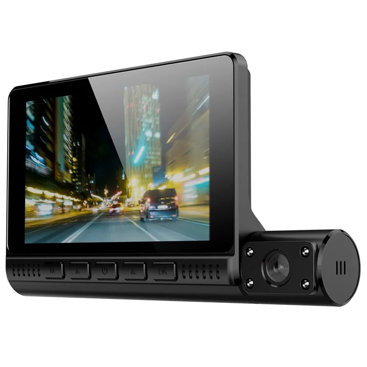 909 Cámara de Coche DVR Dash Cam 1080P Visión Nocturna Monitoreo de Estacionamiento Pantalla Táctil de 4.0 Pulgadas 3 Cámaras Grabadora de Conducción