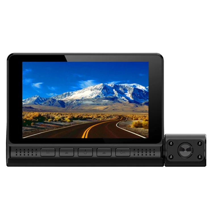 909 Cámara de Coche DVR Dash Cam 1080P Visión Nocturna Monitoreo de Estacionamiento Pantalla Táctil de 4.0 Pulgadas 3 Cámaras Grabadora de Conducción