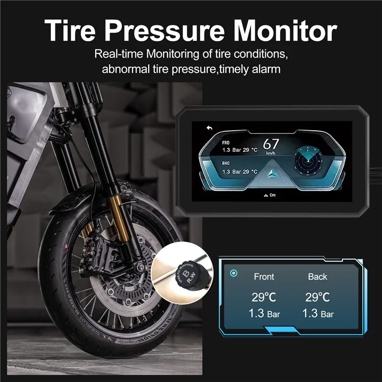 AC200 5.5-inch Screen Motorbike Camcorder DVR Carplay Tire Pressure Monitor Motorcycle Video Recorder