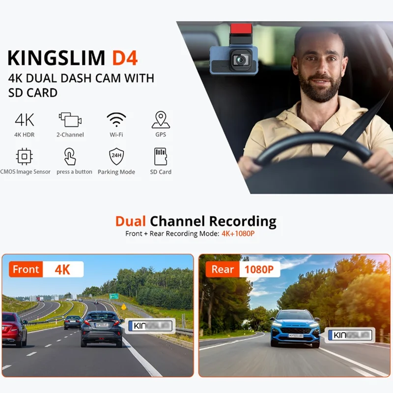 C15 WiFi Dash Cam Front 4K Traseiro 1080p 24h Modo de Estacionamento Câmera de Carro Com ADAS (sem GPS)