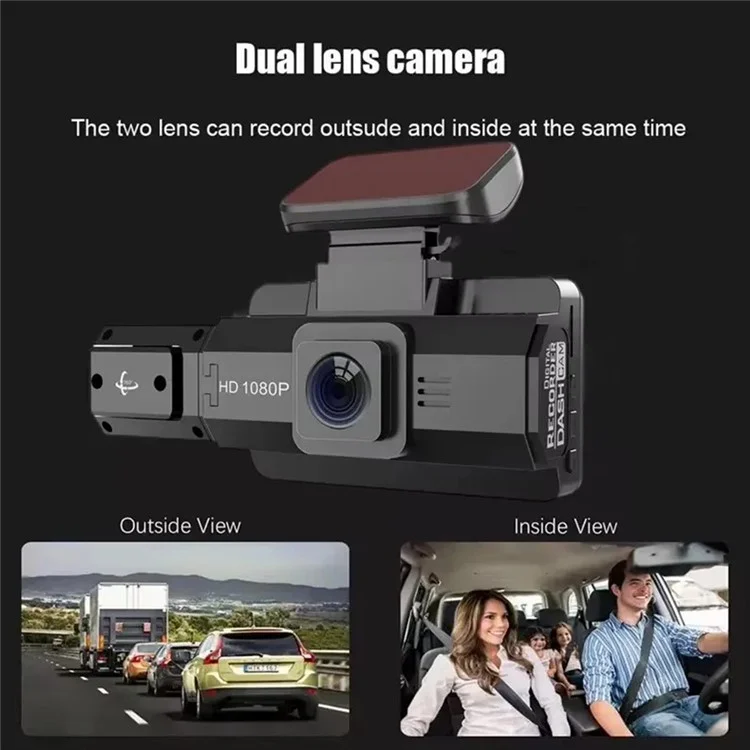 Telecamera per cruscotto anteriore e posteriore 1080P HD con visione notturna, registratore per auto (senza WiFi)