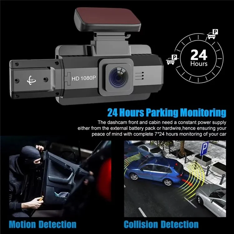 Telecamera per cruscotto anteriore e posteriore 1080P HD con visione notturna, registratore per auto (senza WiFi)
