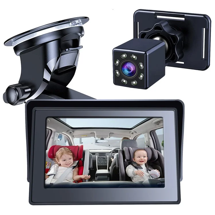 R5037 Telecamera per monitor per bambini in auto con ventosa rotante a 360 gradi da 4,3 pollici per una guida sicura con visione notturna