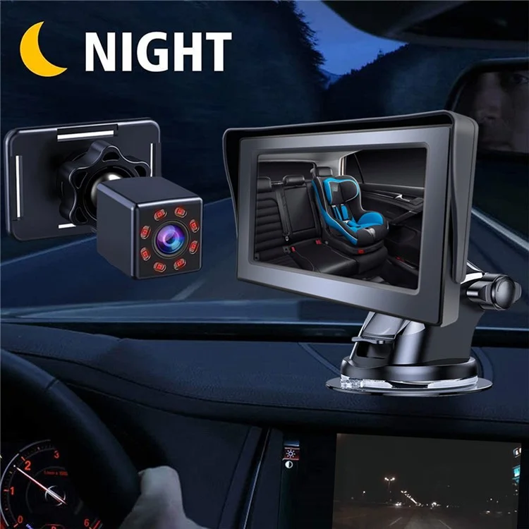 R5037 Telecamera per monitor per bambini in auto con ventosa rotante a 360 gradi da 4,3 pollici per una guida sicura con visione notturna