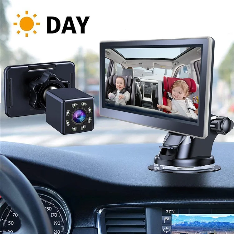 R5037 Telecamera per monitor per bambini in auto con ventosa rotante a 360 gradi da 4,3 pollici per una guida sicura con visione notturna