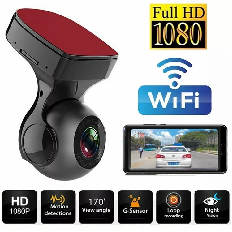 Telecamera per cruscotto 1080P HD WiFi con angolo di visione di 170 gradi, visione notturna e sensore G