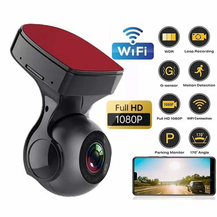 Telecamera per cruscotto 1080P HD WiFi con angolo di visione di 170 gradi, visione notturna e sensore G