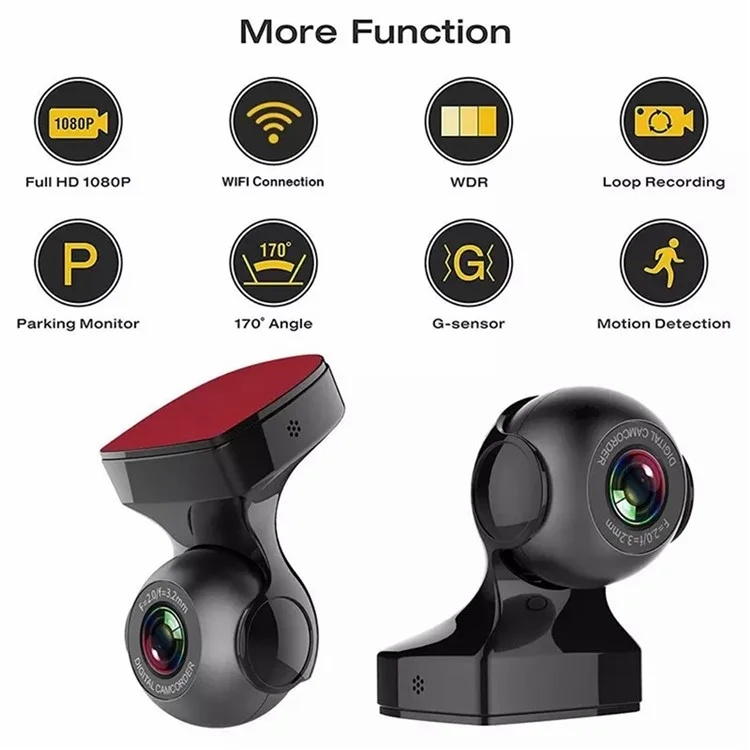 Telecamera per cruscotto 1080P HD WiFi con angolo di visione di 170 gradi, visione notturna e sensore G