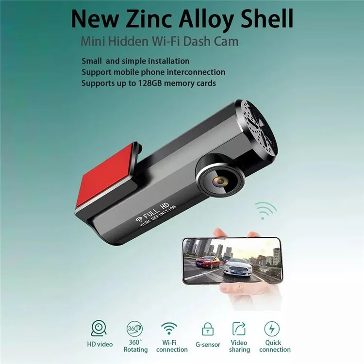 1080P HD Lipstick Size Dash Cam WiFi Smartphone Viewing Voice Control Camera with Parking Monitor