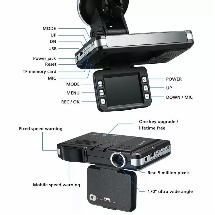 2 In 1 Night Vision Car DVR Speed Camera Alert Dash Cam Radar Detector ( Russian Version )