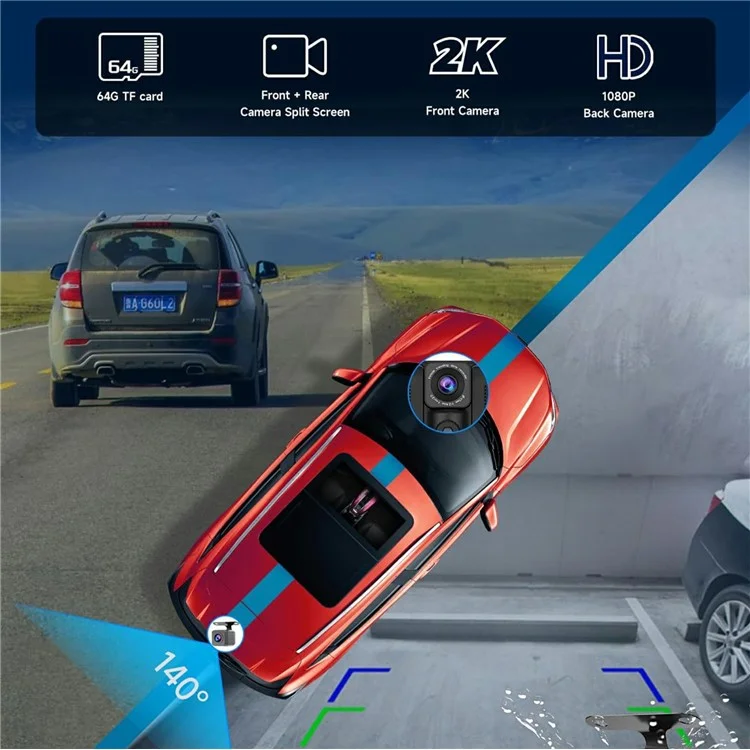 W514B Pantalla Portátil CarPlay de 10,26 Pulgadas con Cámara AHD de Doble Grabación y Tarjeta TF de 64G