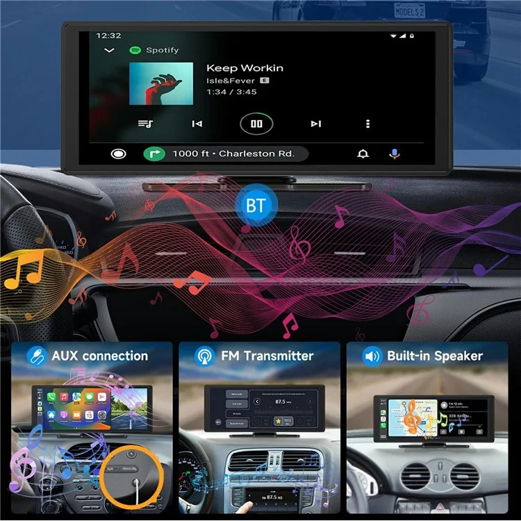 W514B Pantalla Portátil CarPlay de 10,26 Pulgadas con Cámara AHD de Doble Grabación y Tarjeta TF de 64G