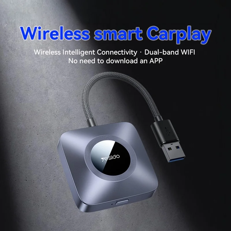 YESIDO KM23 Dual Band WiFi CarPlay Adapter Wired to Wireless Converter for Car Stereo Systems OTA Upgradable