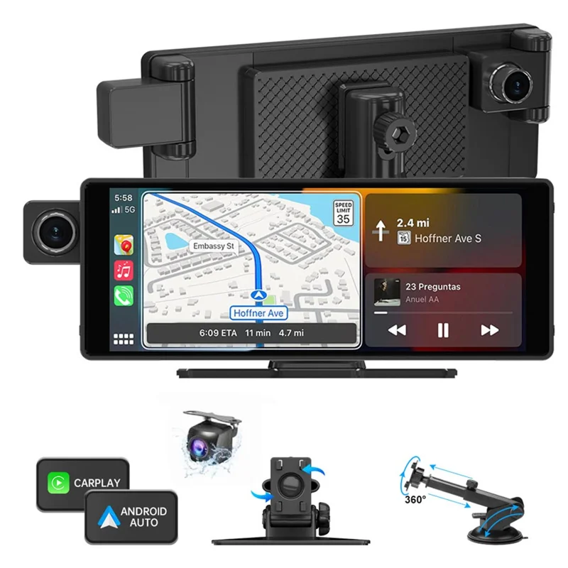 R5026 2K Front + 1080P Rear Dual Lens 10.26 Inch Bluetooth-compatible CarPlay Car Dash Cam AHD Camera with 2 Brackets