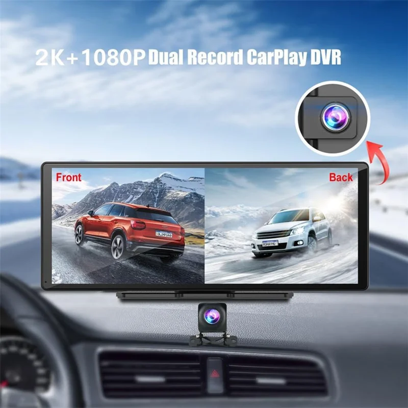 R5026 2K Front + 1080P Rear Dual Lens 10.26 Inch Bluetooth-compatible CarPlay Car Dash Cam AHD Camera with 2 Brackets
