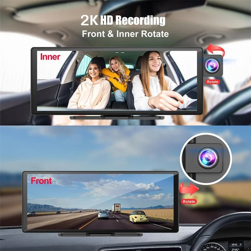 R5026 2K Front + 1080P Rear Dual Lens 10.26 Inch Bluetooth-compatible CarPlay Car Dash Cam AHD Camera with 2 Brackets