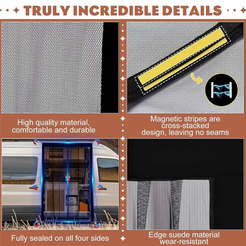 125cm Magnetic Fly Screen RV Sliding Door Mosquito Net for Campervans Insect Proof Curtain