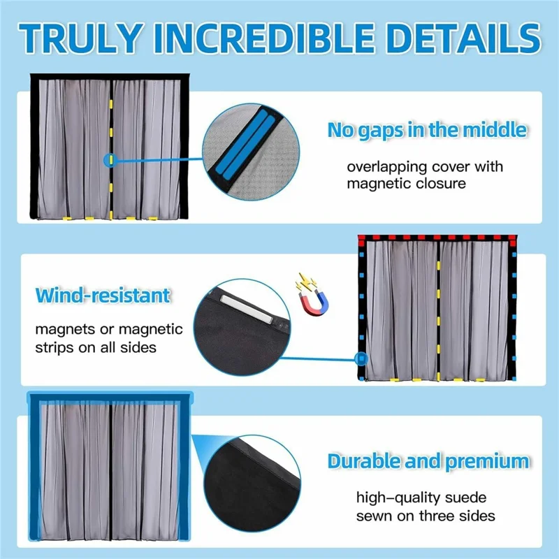 125cm Magnetic Fly Screen RV Sliding Door Mosquito Net for Campervans Insect Proof Curtain