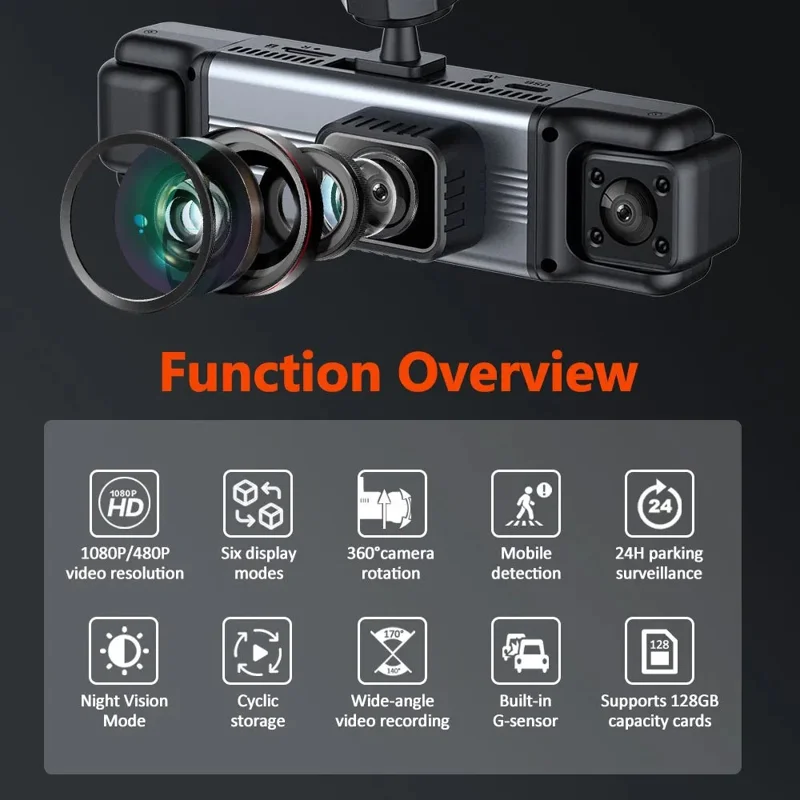 3.0 Inch IPS Screen 1080P HD Recording Dash Cam for Car 4 Lens Front Rear Side View Vehicle DVR