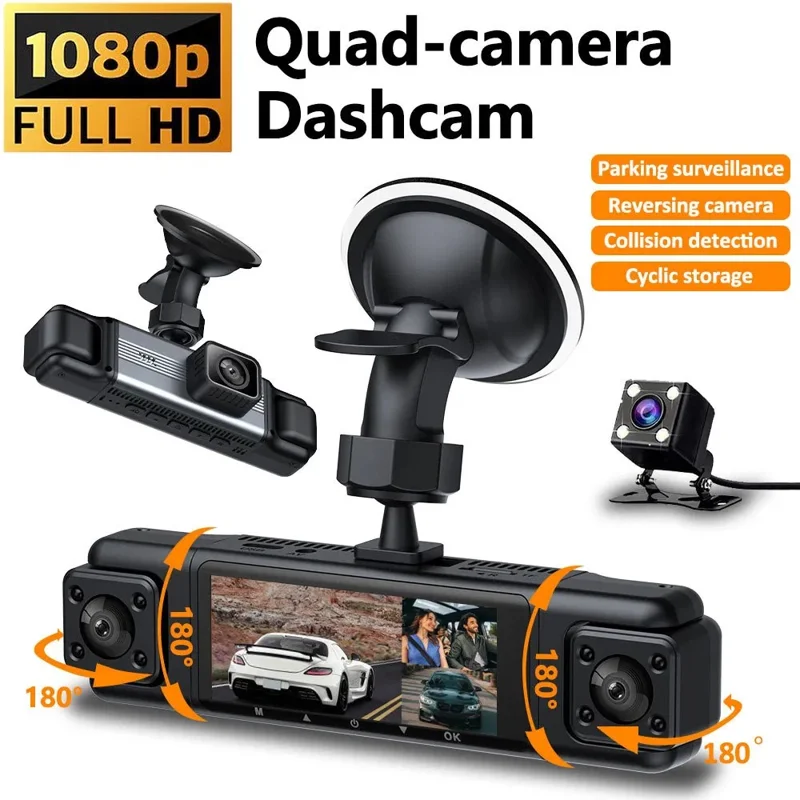 3.0 Inch IPS Screen 1080P HD Recording Dash Cam for Car 4 Lens Front Rear Side View Vehicle DVR