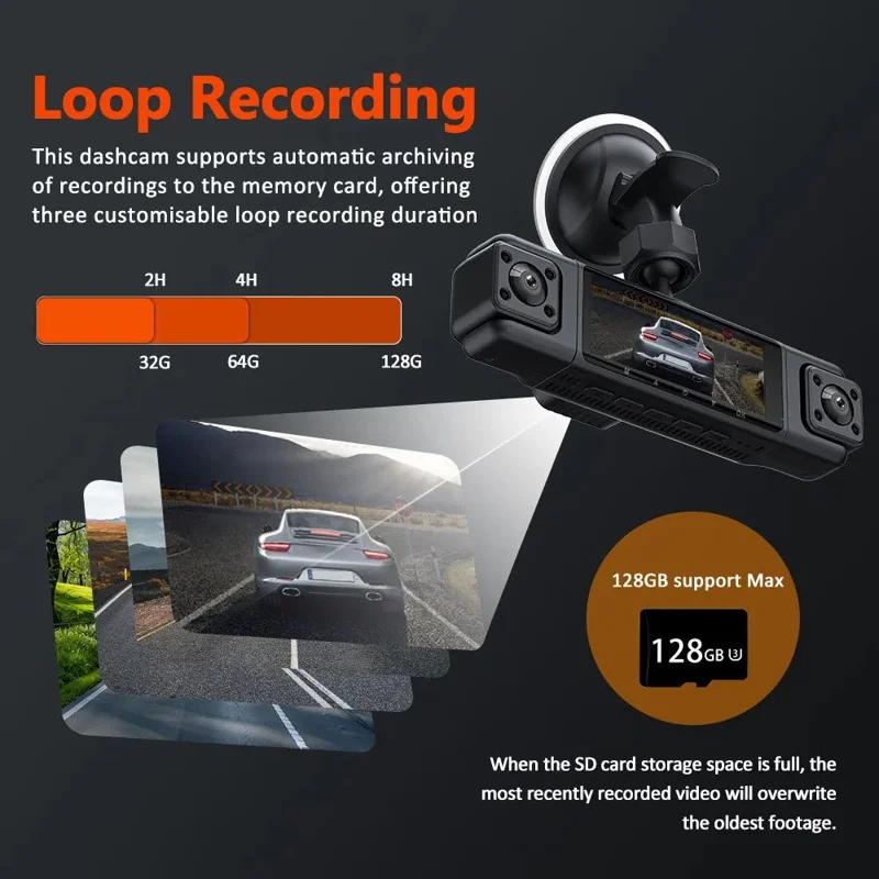 3.0 Inch IPS Screen 1080P HD Recording Dash Cam for Car 4 Lens Front Rear Side View Vehicle DVR