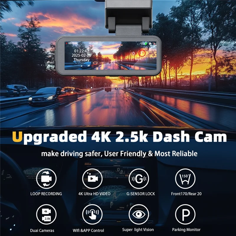 4K+2.5K Передняя и задняя линза Dash Cam GPS ADAS BSD Интеллектуальное вождение Ночное видение Автомобильный DVR