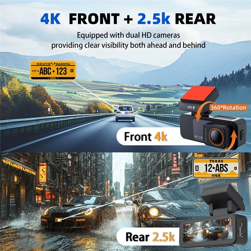 4K+2.5K Передняя и задняя линза Dash Cam GPS ADAS BSD Интеллектуальное вождение Ночное видение Автомобильный DVR