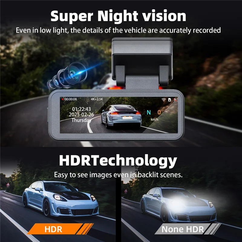 4K+2.5K Передняя и задняя линза Dash Cam GPS ADAS BSD Интеллектуальное вождение Ночное видение Автомобильный DVR