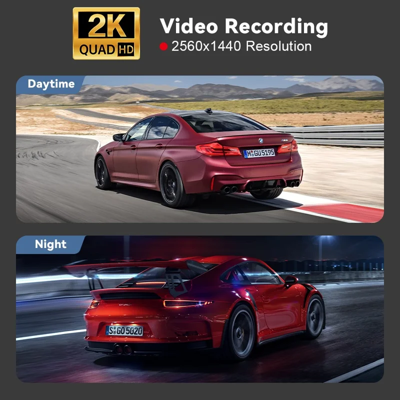 2K WiFi Dash Cam Wide Angle HD Night Vision Car DVR Recorder Support Loop Recording