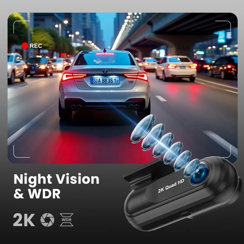 2K WiFi Dash Cam Wide Angle HD Night Vision Car DVR Recorder Support Loop Recording