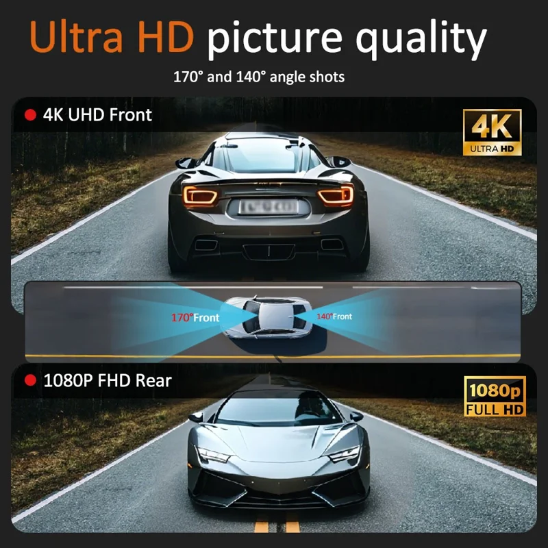 4K UHD Frontkamera und 2,5K Rückkamera Dual-Aufnahme WiFi GPS Dashcam mit integrierter ADAS für Autos, Lkws und SUVs