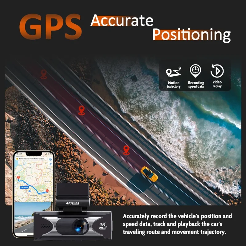 4K UHD Frontkamera und 2,5K Rückkamera Dual-Aufnahme WiFi GPS Dashcam mit integrierter ADAS für Autos, Lkws und SUVs