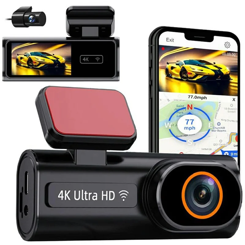 4K Dual Dash Cam Front and Rear Night Vision Parking Monitor GPS Tracking Car DVR