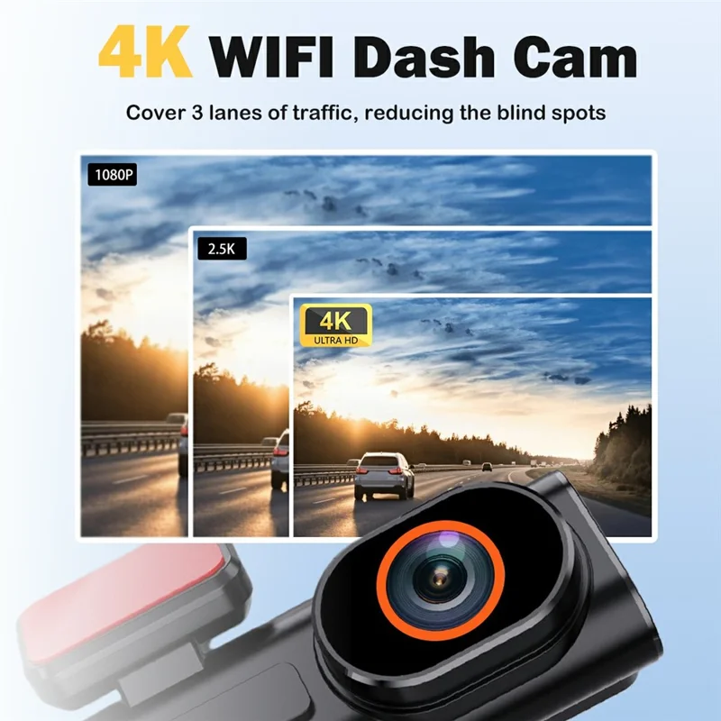 4K Dual Dash Cam Front and Rear Night Vision Parking Monitor GPS Tracking Car DVR