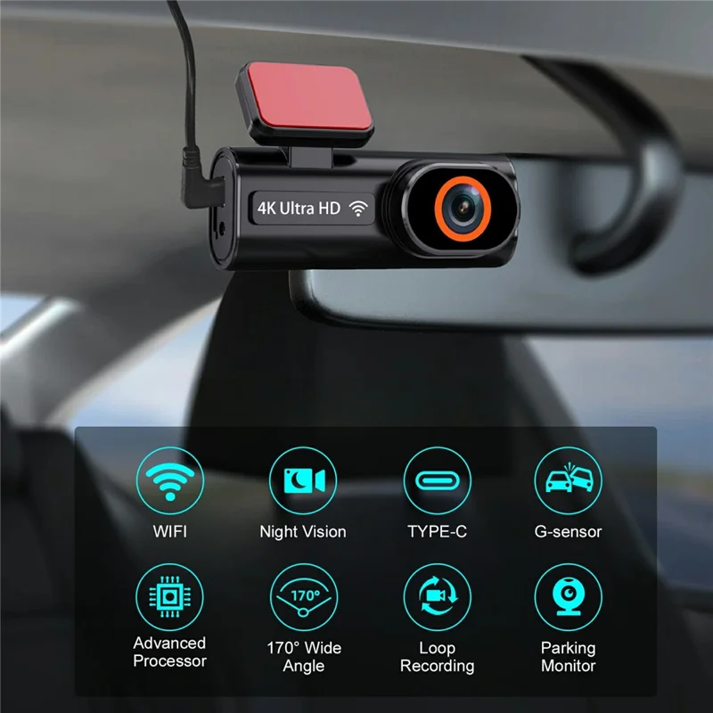 4K Dual Dash Cam Front and Rear Night Vision Parking Monitor GPS Tracking Car DVR