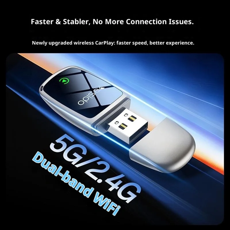 YESIDO KM29 trådlös CarPlay-adapter till bilens stereosystem med 5G / 2,4G dualband Wi-Fi, kan uppdateras via OTA