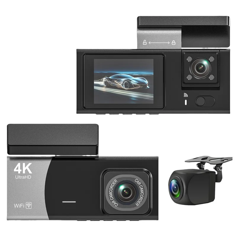 Y08 2.0 Inch IPS Screen 4K Dash Cam Front + Inside + Rear 3 Lens WiFi Car DVR Built-in G-Sensor