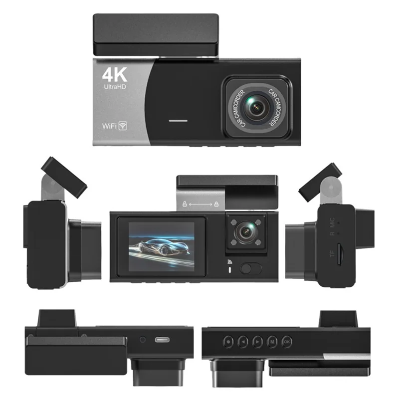 Y08 2.0 Inch IPS Screen 4K Dash Cam Front + Inside + Rear 3 Lens WiFi Car DVR Built-in G-Sensor