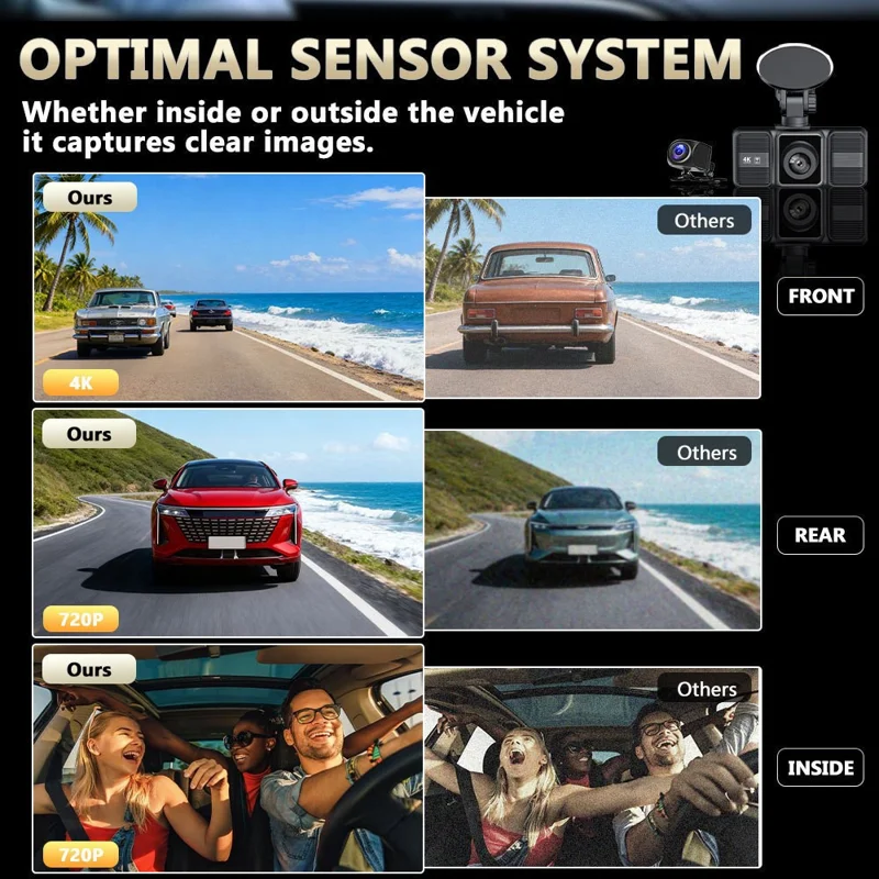 S26 4K Dash Cam 3-Lens WiFi Car Recorder with 2 inch IPS Screen  /  Night Vision  /  G-Sensor Motion  /  Detection Car DVR