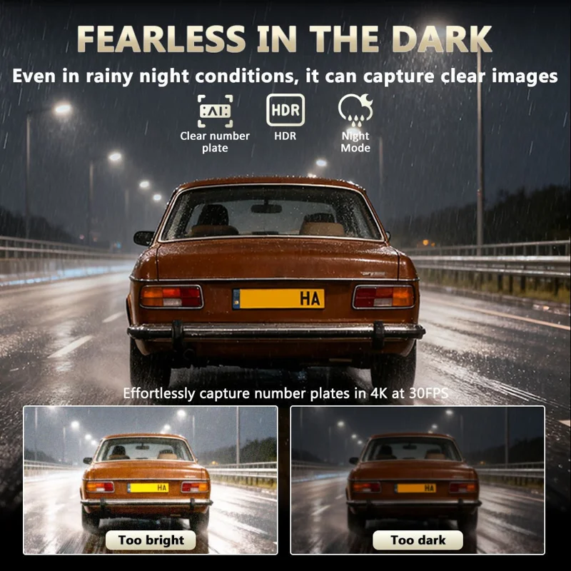 S26 4K Dash Cam 3-Lens WiFi Car Recorder with 2 inch IPS Screen  /  Night Vision  /  G-Sensor Motion  /  Detection Car DVR