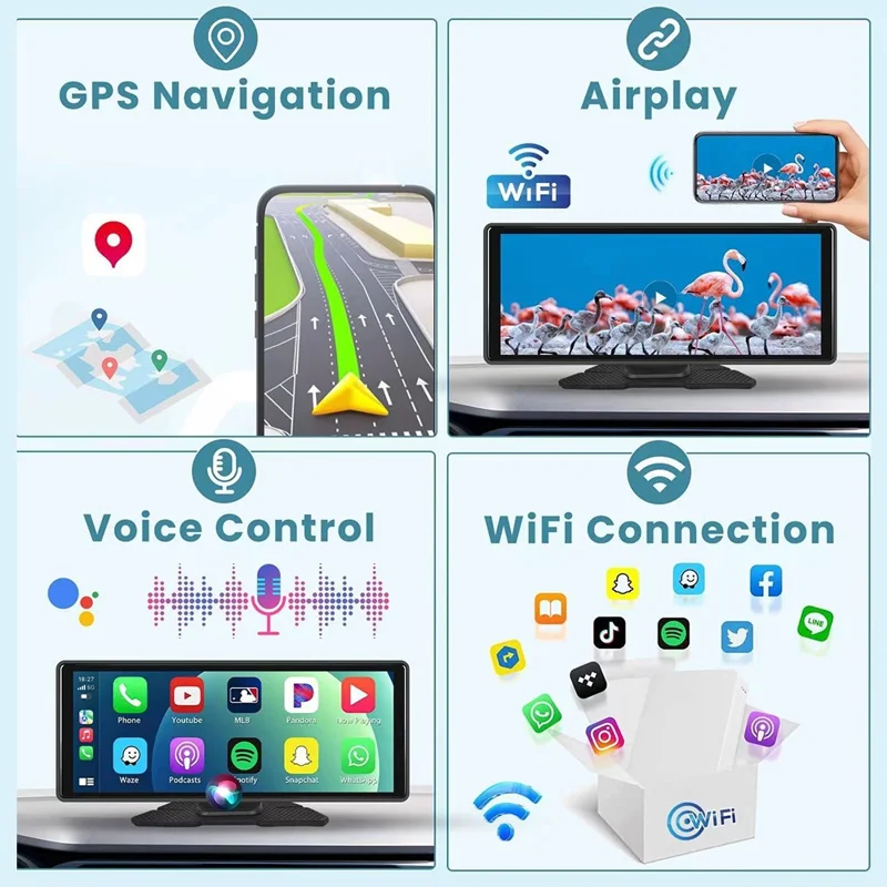 H18C 10.26 inch Wireless CarPlay Dash Cam 4K+1080P Dual Lens Casting MP5 with Night Vision /  Wide Angle Car DVR For Android