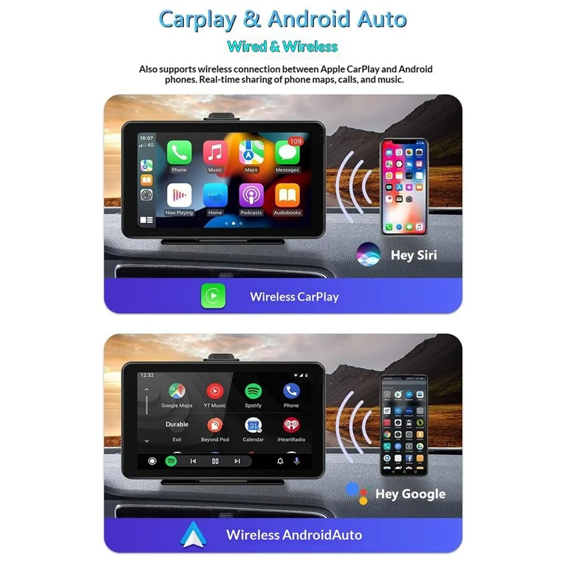 H18C 10.26 inch Wireless CarPlay Dash Cam 4K+1080P Dual Lens Casting MP5 with Night Vision /  Wide Angle Car DVR For Android