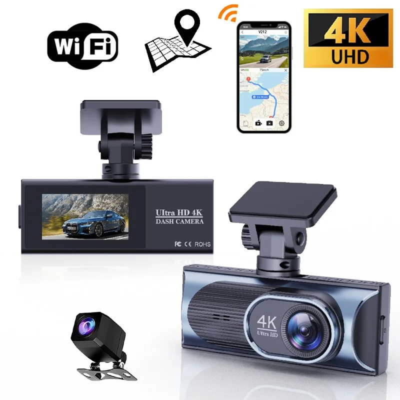 4K Dual Lens Dash Cam 170° Wide Angle Car DVR with WiFi GPS Tracking and Night Vision