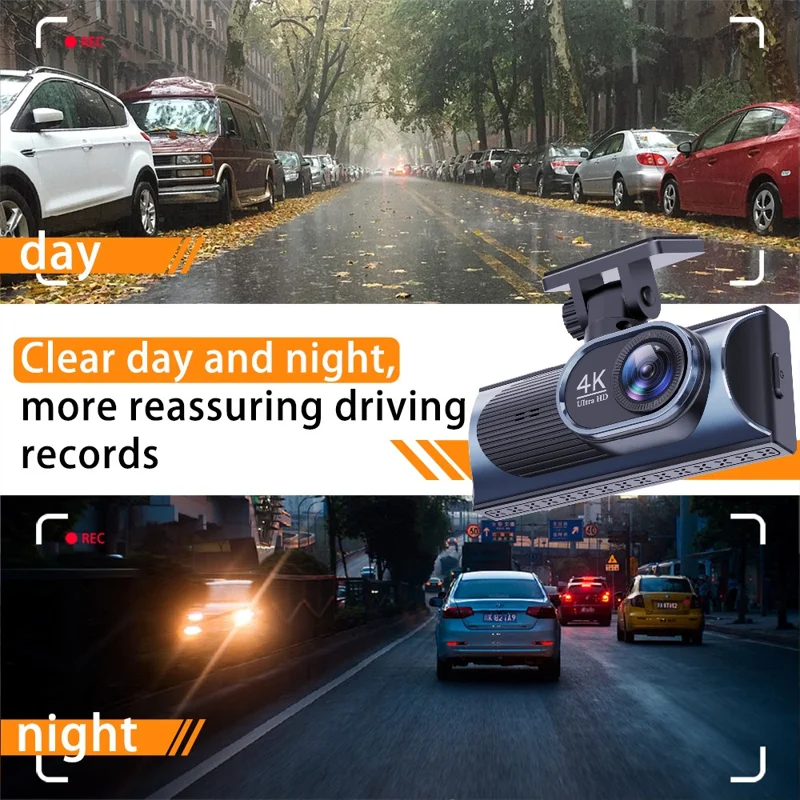 4K Dual Lens Dash Cam 170° Wide Angle Car DVR with WiFi GPS Tracking and Night Vision