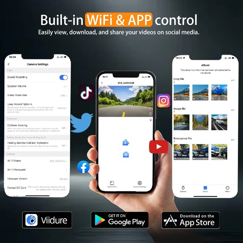 4K Dual Lens Dash Cam 170° Wide Angle Car DVR with WiFi GPS Tracking and Night Vision