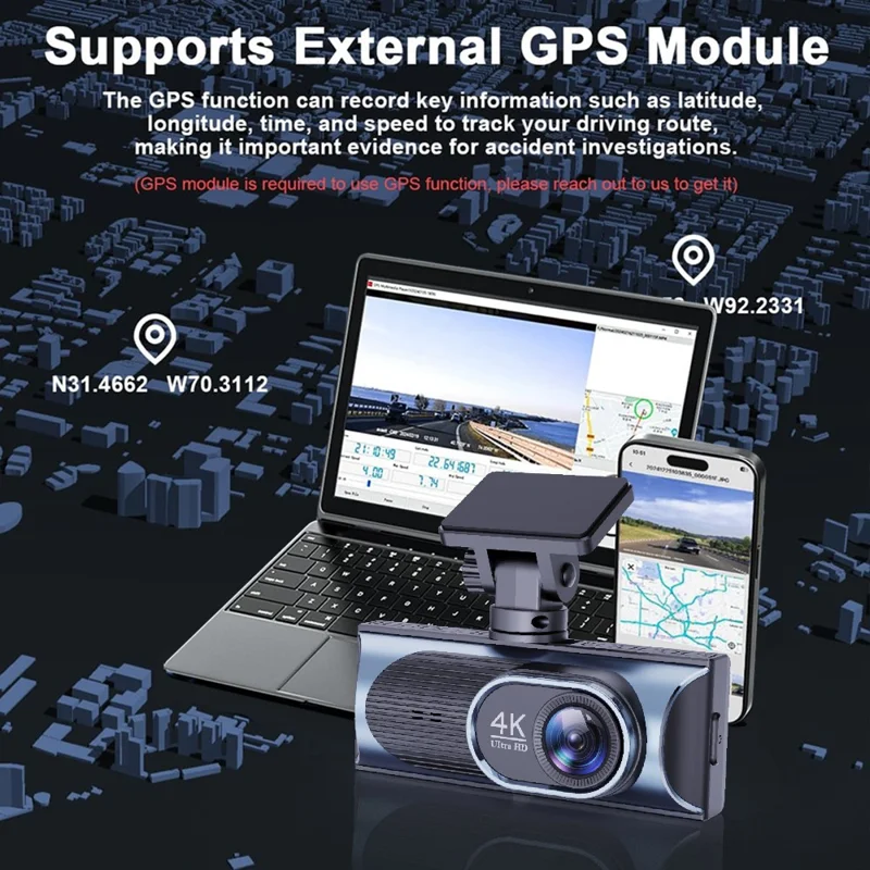 4K Dual Lens Dash Cam 170° Wide Angle Car DVR with WiFi GPS Tracking and Night Vision