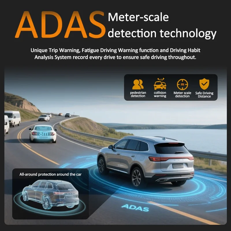 4K Dual Lens Dash Cam with ADAS 170° Wide Angle Car DVR with Night Vision and G-Sensor