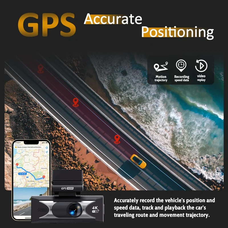 4K Dual Lens Dash Cam with ADAS 170° Wide Angle Car DVR with Night Vision and G-Sensor