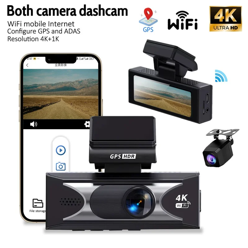 4K Dual Lens Dash Cam with ADAS 170° Wide Angle Car DVR with Night Vision and G-Sensor